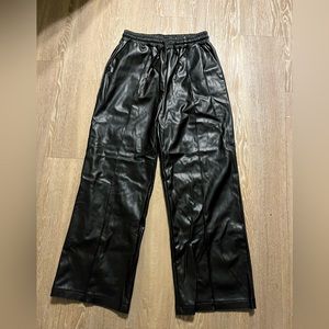 Drawstring waist faux-leather pants